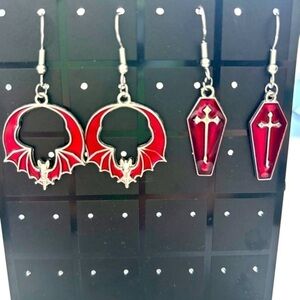 Bat and Coffin Duo Earrings, Halloween, Unworn, NWT